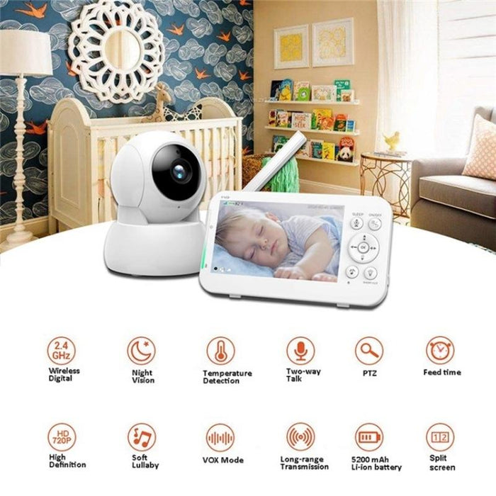 Infrared Night Vision Two-Way Intercom Baby Monitor 5-Inch Wireless Digital Monitor