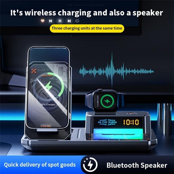 5 In 1 Magnetic Wireless Charger Stand With Clock & Speaker