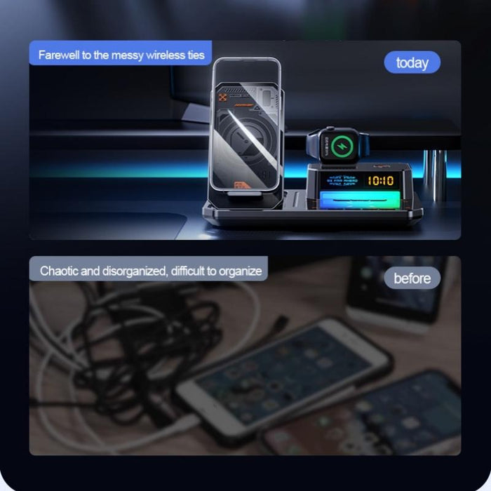 5 In 1 Magnetic Wireless Charger Stand With Clock & Speaker