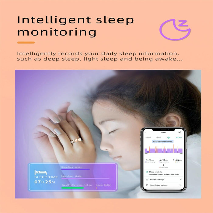 Smart Ring R10M Size 7 Heart Rate Blood Oxygen Sleep Monitoring Sports Modes Rose Gold