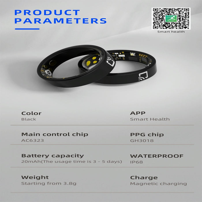 R20 Size 7 Smart Ring Supports Heart Rate / Blood Oxygen / Sleep Monitoring / Multiple Sports Modes Black