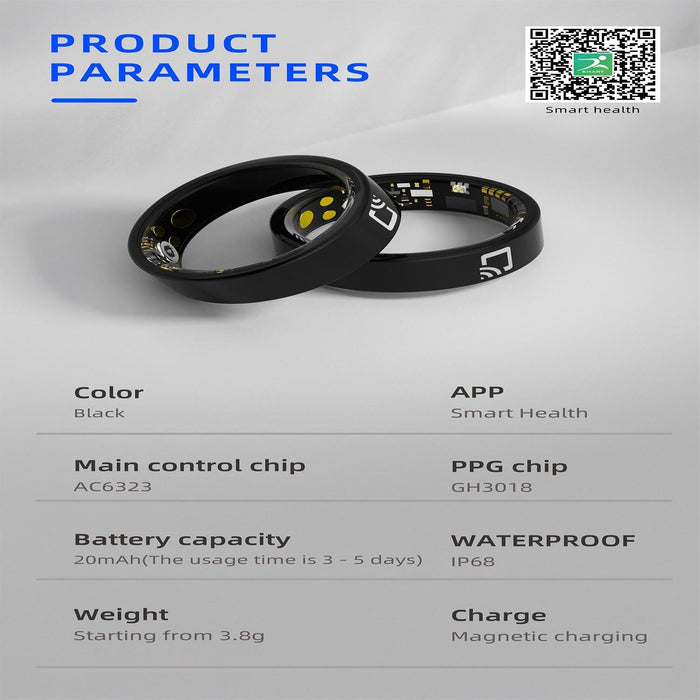 R20 Size 9 Smart Ring Supports Heart Rate / Blood Oxygen / Sleep Monitoring / Multiple Sports Modes Black