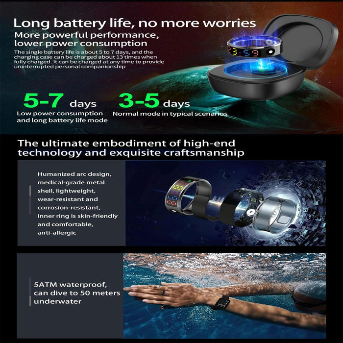 Smart Ring Heart Rate Blood Oxygen Sleep Sports Size 9