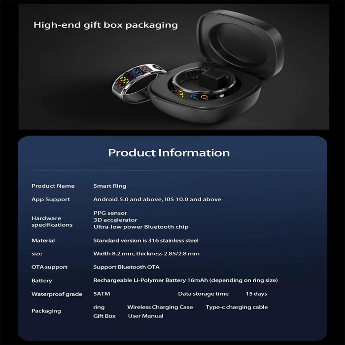 Smart Ring Heart Rate Blood Oxygen Sleep Sports Size 9