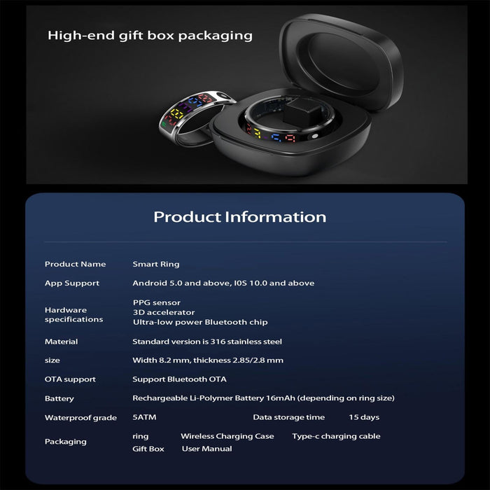 Smart Ring Heart Rate Blood Oxygen Sleep Sports Size 10
