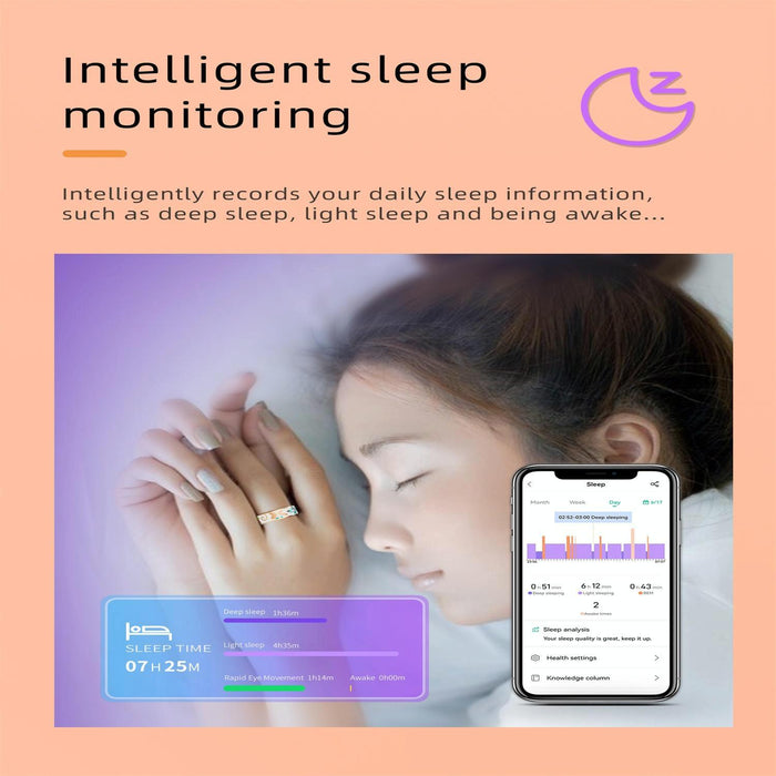 Smart Ring R18 Size 8 Heart Rate Blood Oxygen Sleep Family Care Rose Gold