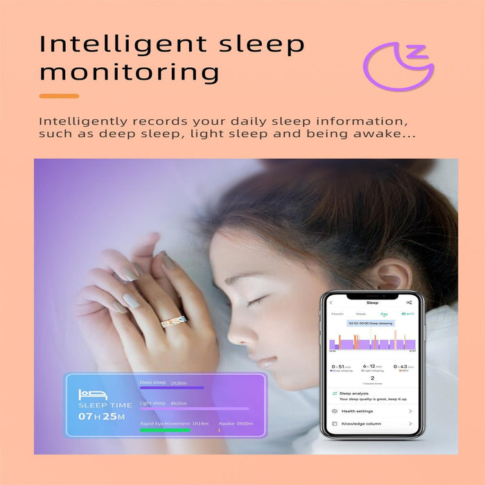 Smart Ring R18 Size 11 Heart Rate Blood Oxygen Sleep Family Care Rose Gold