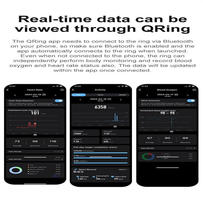 Size 7 Smart Ring Support Heart Rate / Blood Oxygen / Sleep Monitoring / Take Photos