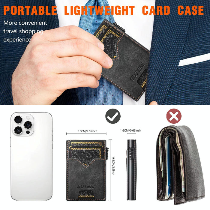 The Suteni Denim Double-Sided Card Slot Button Automatically Ejects The Card Box