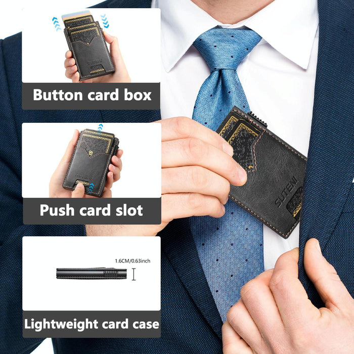 The Suteni Denim Double-Sided Card Slot Button Automatically Ejects The Card Box