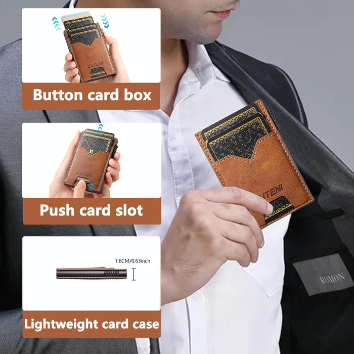The Suteni Denim Double-Sided Card Slot Button Automatically Ejects The Card Box