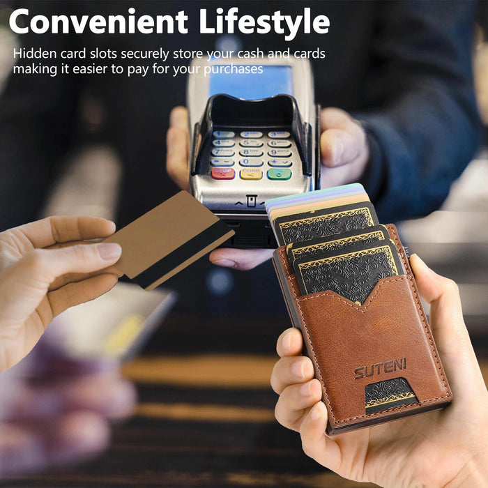 The Suteni Denim Double-Sided Card Slot Button Automatically Ejects The Card Box