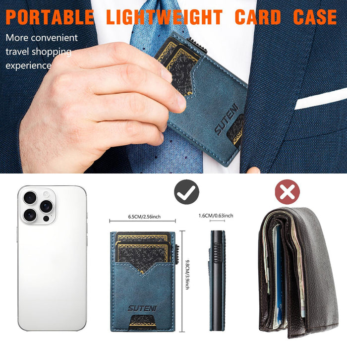 The Suteni Denim Double-Sided Card Slot Button Automatically Ejects The Card Box