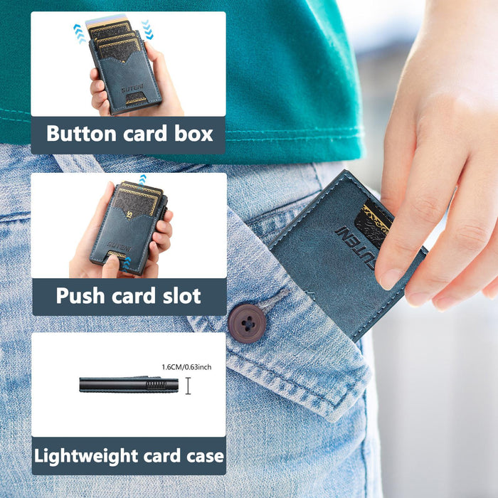 The Suteni Denim Double-Sided Card Slot Button Automatically Ejects The Card Box