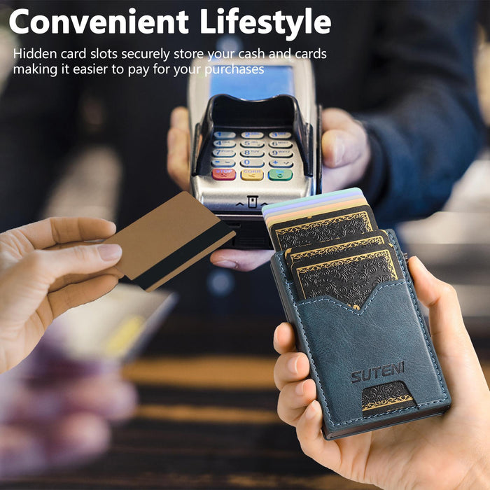 The Suteni Denim Double-Sided Card Slot Button Automatically Ejects The Card Box