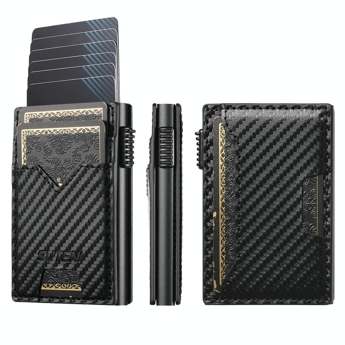 The Suteni Carbon Fiber Pattern Double-Sided Card Insertion Button Automatically Ejects The Card Box Black