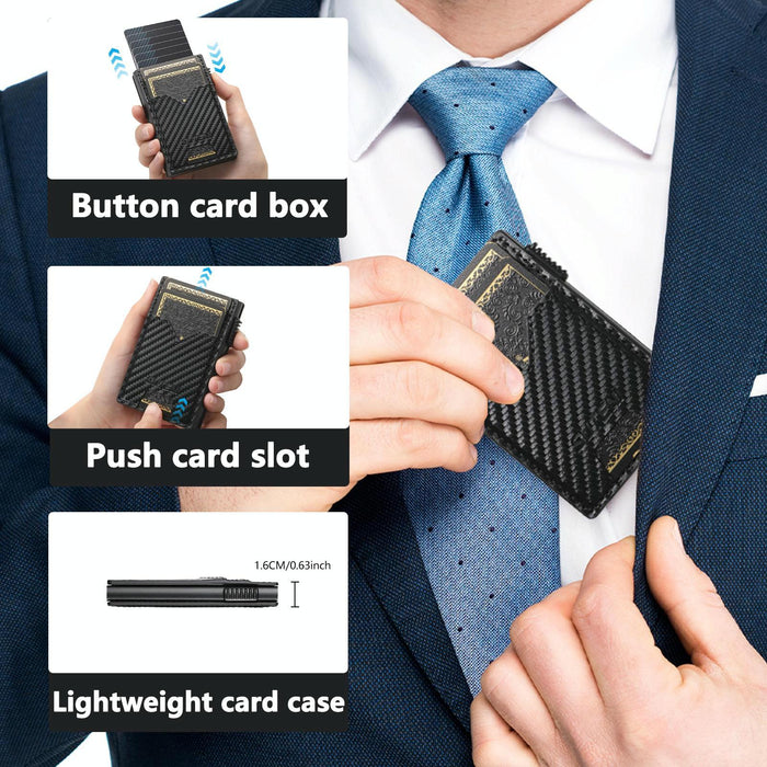 The Suteni Carbon Fiber Pattern Double-Sided Card Insertion Button Automatically Ejects The Card Box Black
