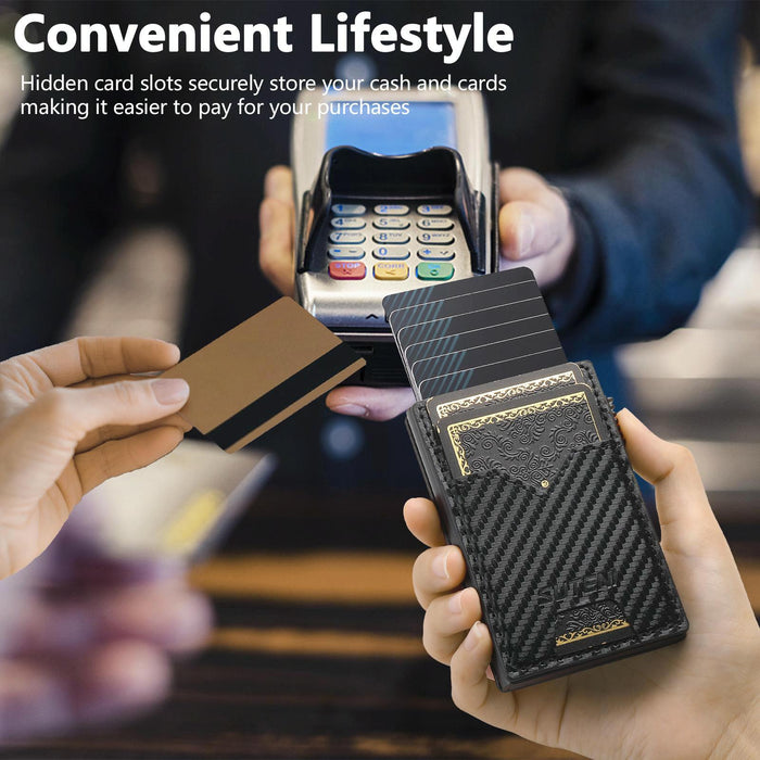 The Suteni Carbon Fiber Pattern Double-Sided Card Insertion Button Automatically Ejects The Card Box Black