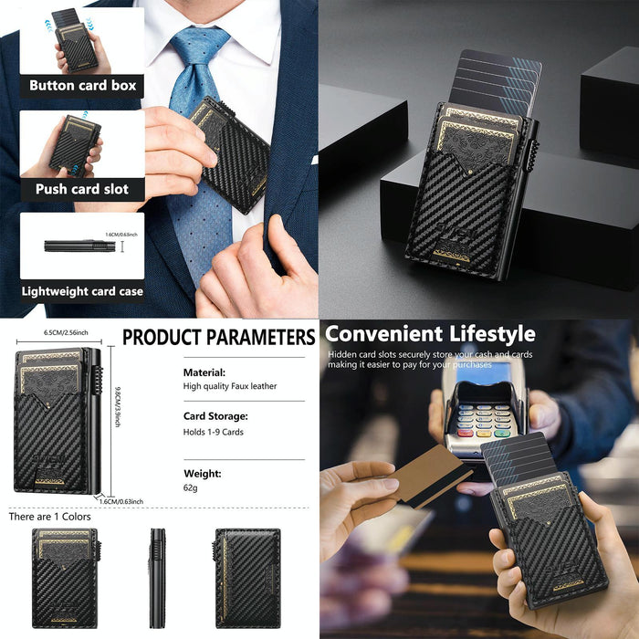 The Suteni Carbon Fiber Pattern Double-Sided Card Insertion Button Automatically Ejects The Card Box Black
