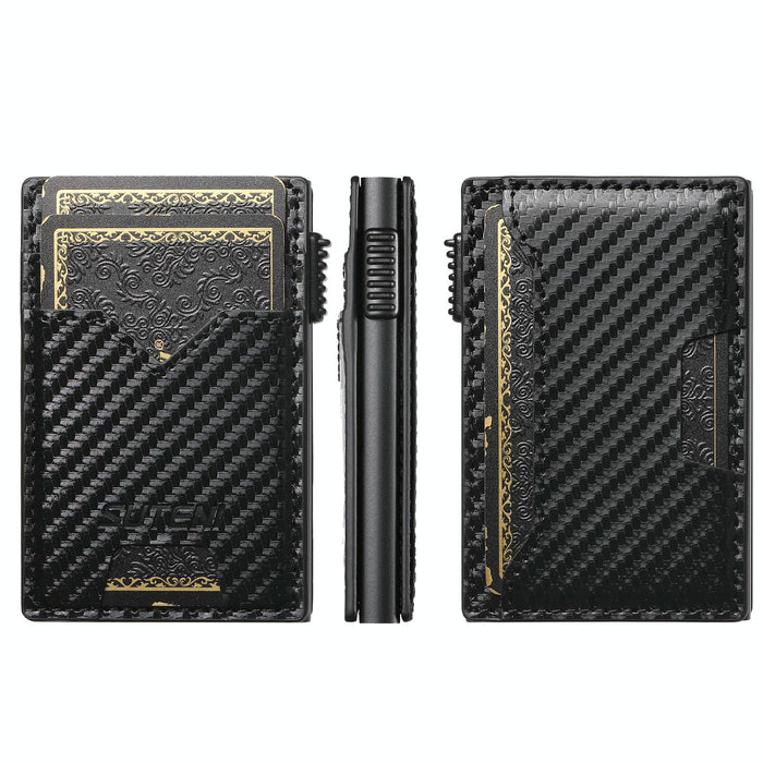 The Suteni Carbon Fiber Pattern Double-Sided Card Insertion Button Automatically Ejects The Card Box Black