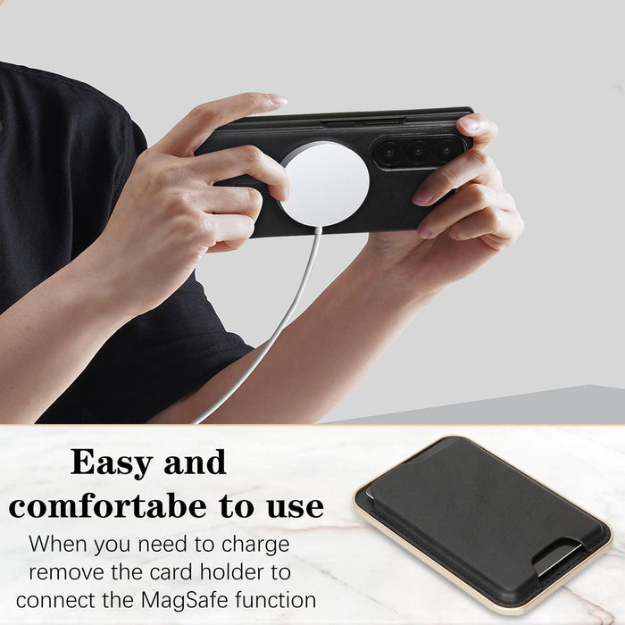 For Samsung Galaxy Z Fold7 5G Kalebol Slim Magsafe Ring Magnetic Card Bag Leather Phone Case