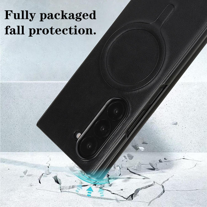 For Samsung Galaxy Z Fold7 5G Kalebol Slim Magsafe Ring Magnetic Card Bag Leather Phone Case