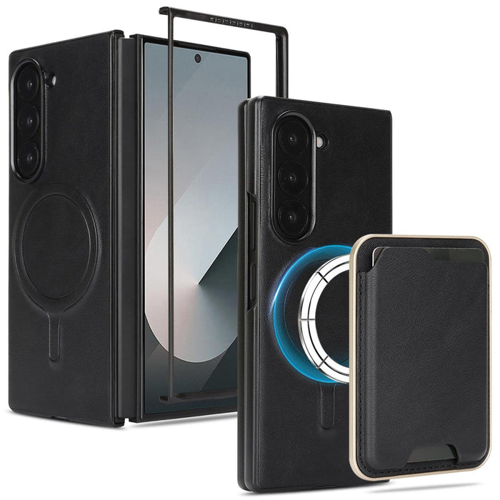 For Samsung Galaxy Z Fold7 5G Kalebol Slim Magsafe Ring Magnetic Card Bag Leather Phone Case
