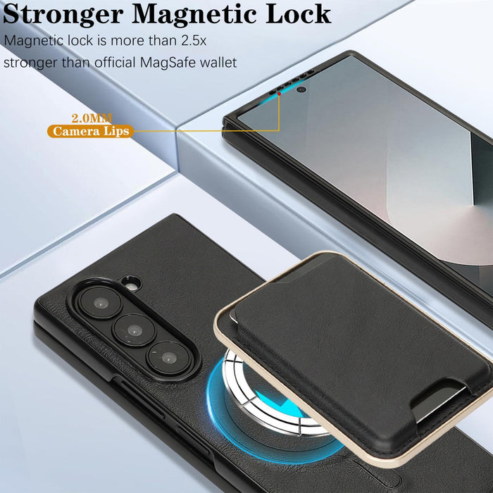 For Samsung Galaxy Z Fold7 5G Kalebol Slim Magsafe Ring Magnetic Card Bag Leather Phone Case