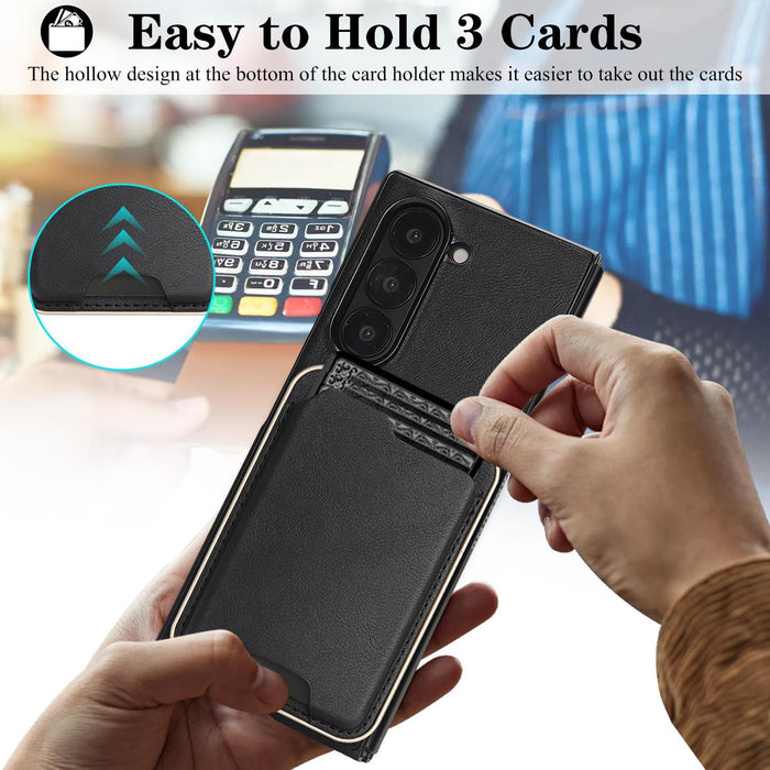 For Samsung Galaxy Z Fold7 5G Kalebol Slim Magsafe Ring Magnetic Card Bag Leather Phone Case