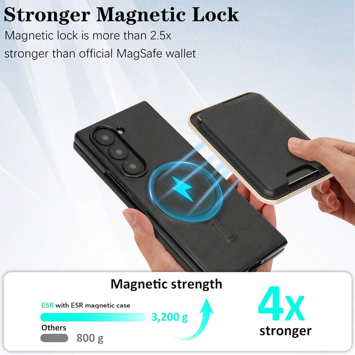 For Samsung Galaxy Z Fold7 5G Kalebol Slim Magsafe Ring Magnetic Card Bag Leather Phone Case