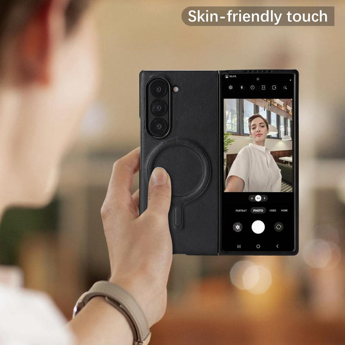 For Samsung Galaxy Z Fold7 5G Kalebol Slim Magsafe Ring Magnetic Card Bag Leather Phone Case