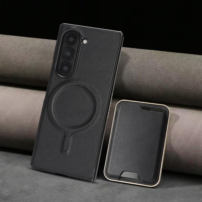 For Samsung Galaxy Z Fold7 5G Kalebol Slim Magsafe Ring Magnetic Card Bag Leather Phone Case