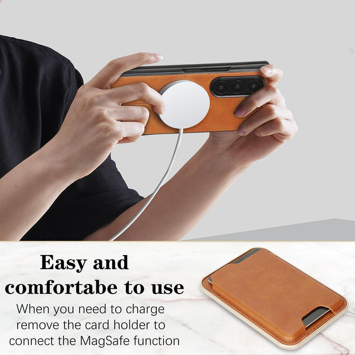 For Samsung Galaxy Z Fold7 5G Kalebol Slim Magsafe Ring Magnetic Card Bag Leather Phone Case