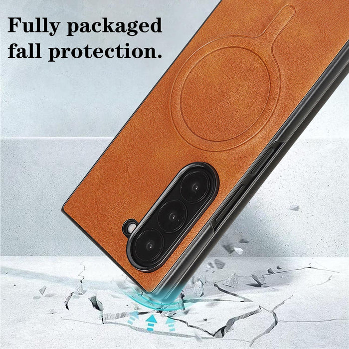 For Samsung Galaxy Z Fold7 5G Kalebol Slim Magsafe Ring Magnetic Card Bag Leather Phone Case