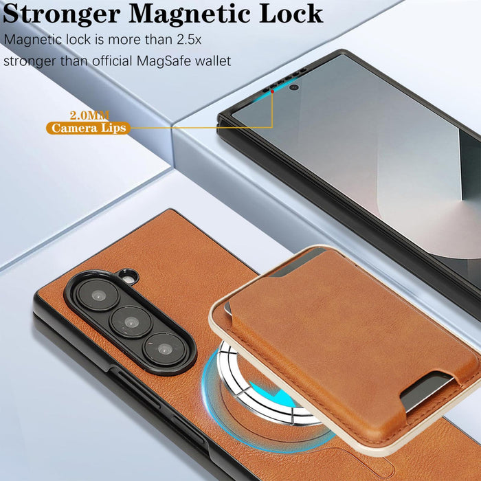 For Samsung Galaxy Z Fold7 5G Kalebol Slim Magsafe Ring Magnetic Card Bag Leather Phone Case
