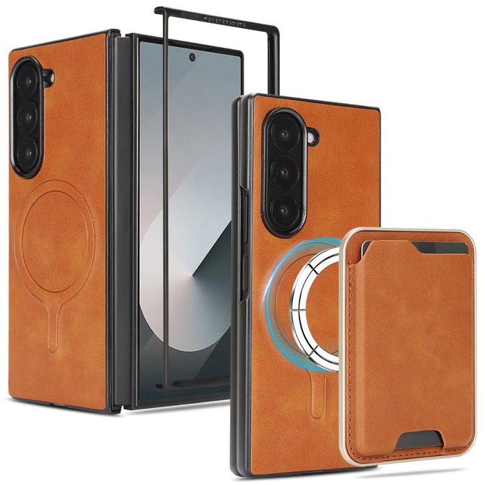 For Samsung Galaxy Z Fold7 5G Kalebol Slim Magsafe Ring Magnetic Card Bag Leather Phone Case