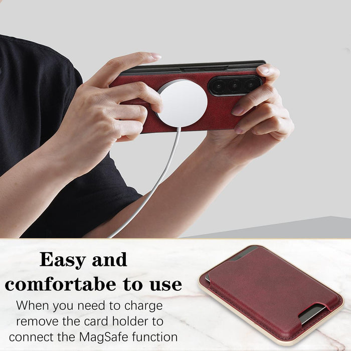 For Samsung Galaxy Z Fold7 5G Kalebol Slim Magsafe Ring Magnetic Card Bag Leather Phone Case