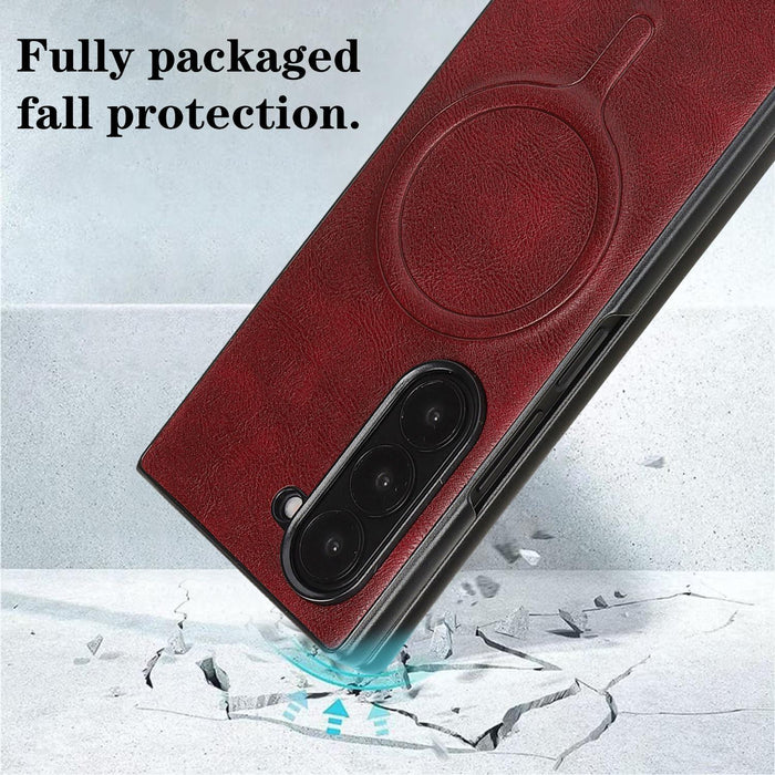 For Samsung Galaxy Z Fold7 5G Kalebol Slim Magsafe Ring Magnetic Card Bag Leather Phone Case
