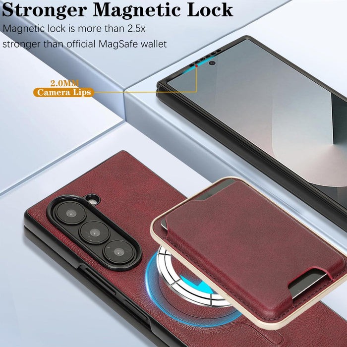 For Samsung Galaxy Z Fold7 5G Kalebol Slim Magsafe Ring Magnetic Card Bag Leather Phone Case