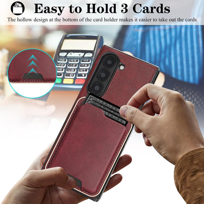 For Samsung Galaxy Z Fold7 5G Kalebol Slim Magsafe Ring Magnetic Card Bag Leather Phone Case