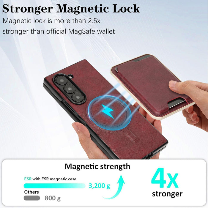 For Samsung Galaxy Z Fold7 5G Kalebol Slim Magsafe Ring Magnetic Card Bag Leather Phone Case