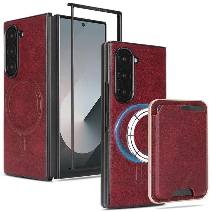 For Samsung Galaxy Z Fold7 5G Kalebol Slim Magsafe Ring Magnetic Card Bag Leather Phone Case