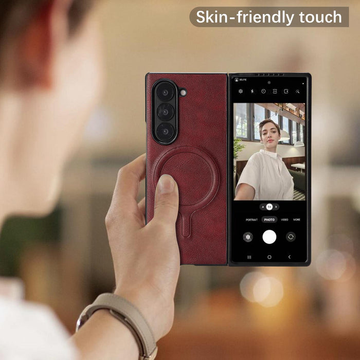 For Samsung Galaxy Z Fold7 5G Kalebol Slim Magsafe Ring Magnetic Card Bag Leather Phone Case