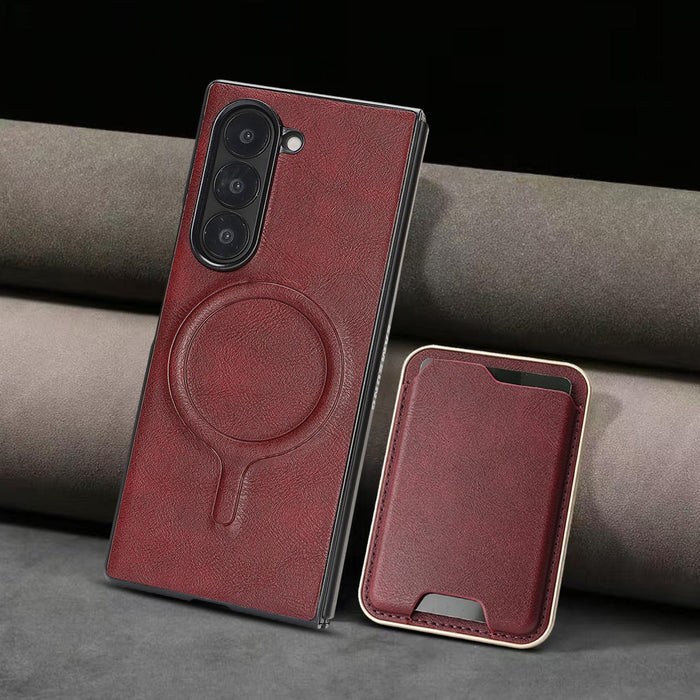 For Samsung Galaxy Z Fold7 5G Kalebol Slim Magsafe Ring Magnetic Card Bag Leather Phone Case