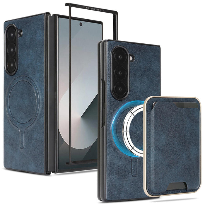 For Samsung Galaxy Z Fold7 5G Kalebol Slim Magsafe Ring Magnetic Card Bag Leather Phone Case