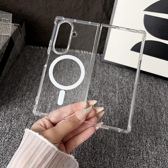 For Samsung Galaxy Z Fold7 5G Clear Magsafe Four-Corner Anti-Fall Phone Case Transparent