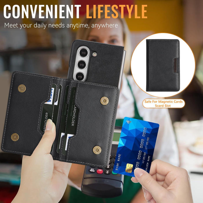 For Samsung Galaxy Z Fold7 5G Kalebol Strong Magnetic Magsafe 2-Fold Ring Magnetic Card Case Leather Side Sticker Phone Case