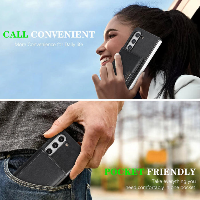 For Samsung Galaxy Z Fold7 5G Kalebol Strong Magnetic Magsafe 2-Fold Ring Magnetic Card Case Leather Side Sticker Phone Case