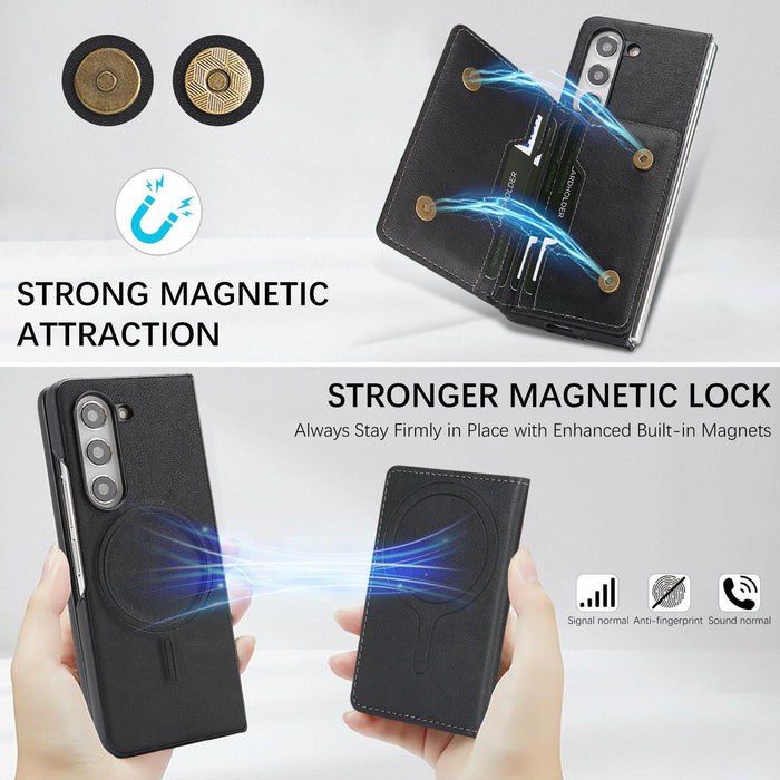 For Samsung Galaxy Z Fold7 5G Kalebol Strong Magnetic Magsafe 2-Fold Ring Magnetic Card Case Leather Side Sticker Phone Case