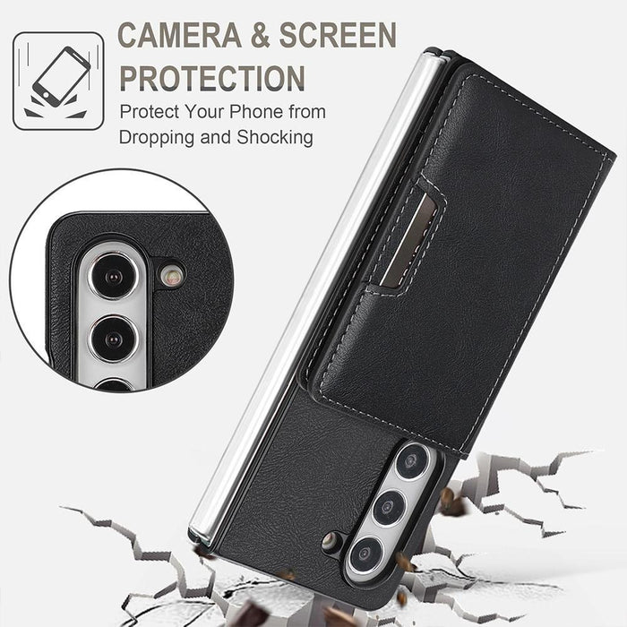 For Samsung Galaxy Z Fold7 5G Kalebol Strong Magnetic Magsafe 2-Fold Ring Magnetic Card Case Leather Side Sticker Phone Case